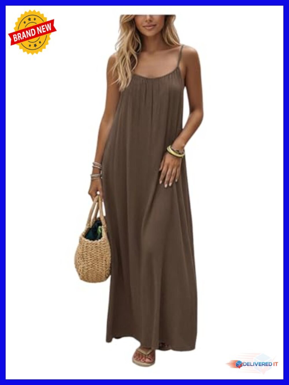SHENHE Women's Open Back Spaghetti Strap Backless Maxi Dress Flowy Sundress